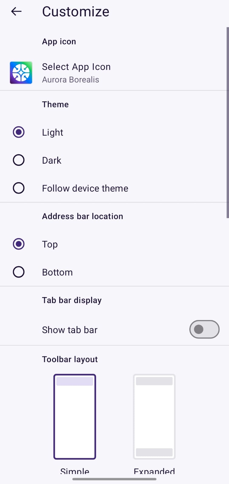Customization Settings UI